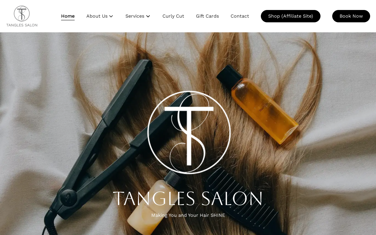 Tangles Salon — screenshot of their official website