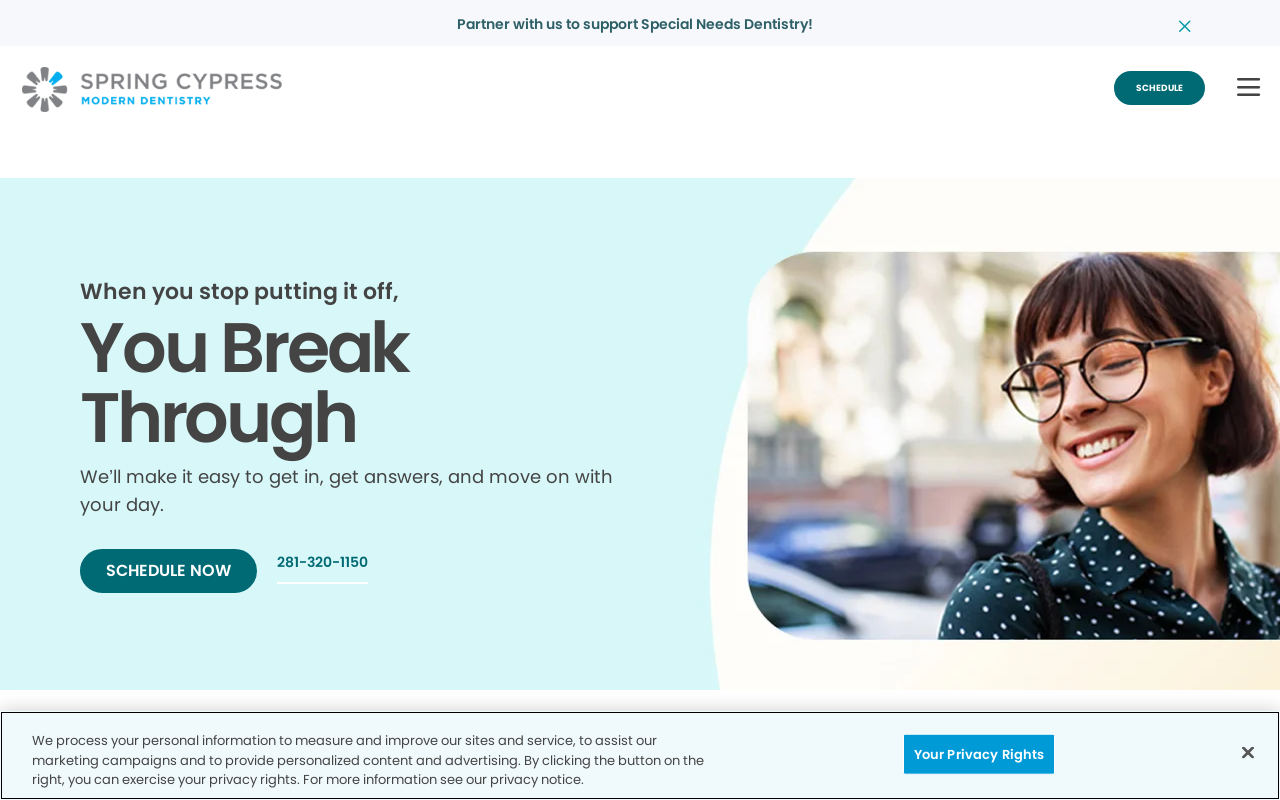 Spring Cypress Modern Dentistry — screenshot of their official website
