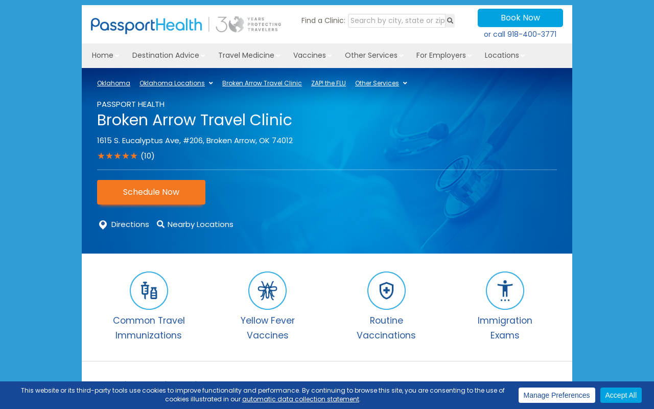 Passport Health Broken Arrow Travel Clinic — screenshot of their official website