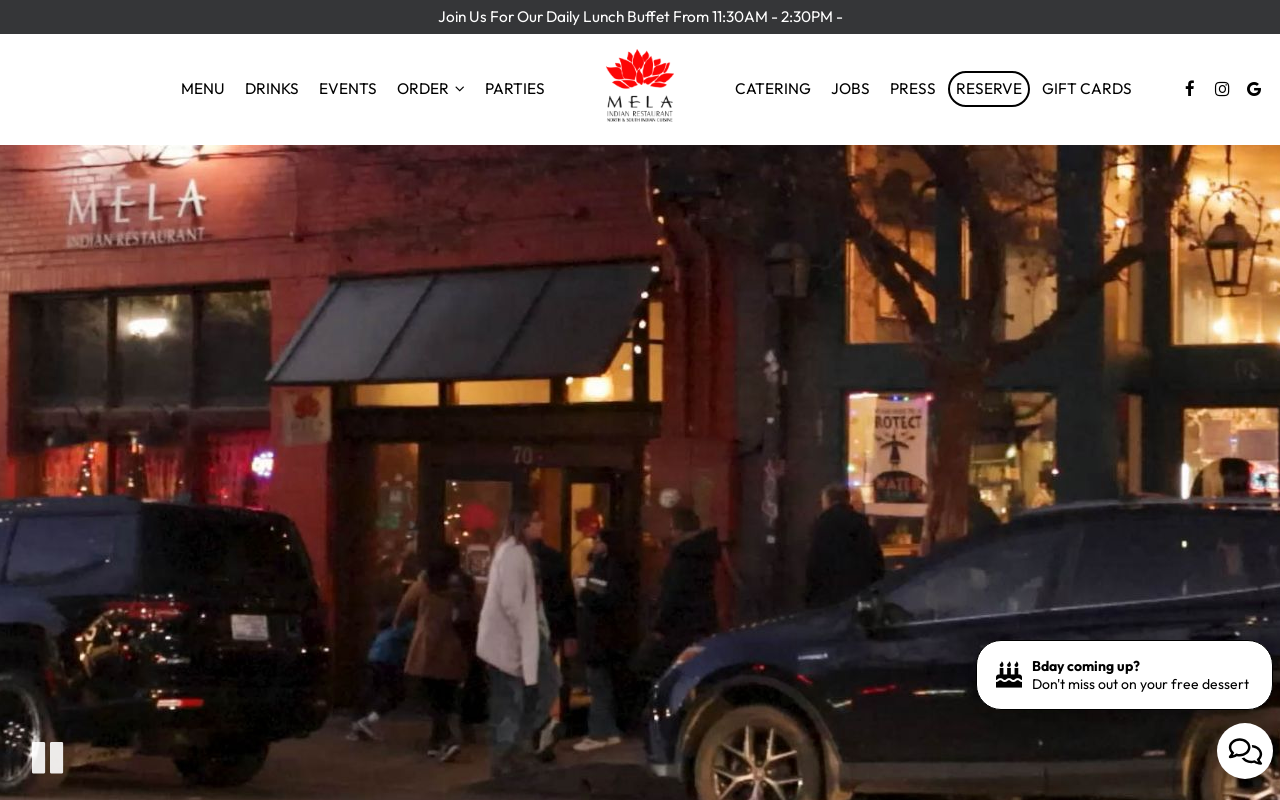 Mela Indian Restaurant — screenshot of their official website